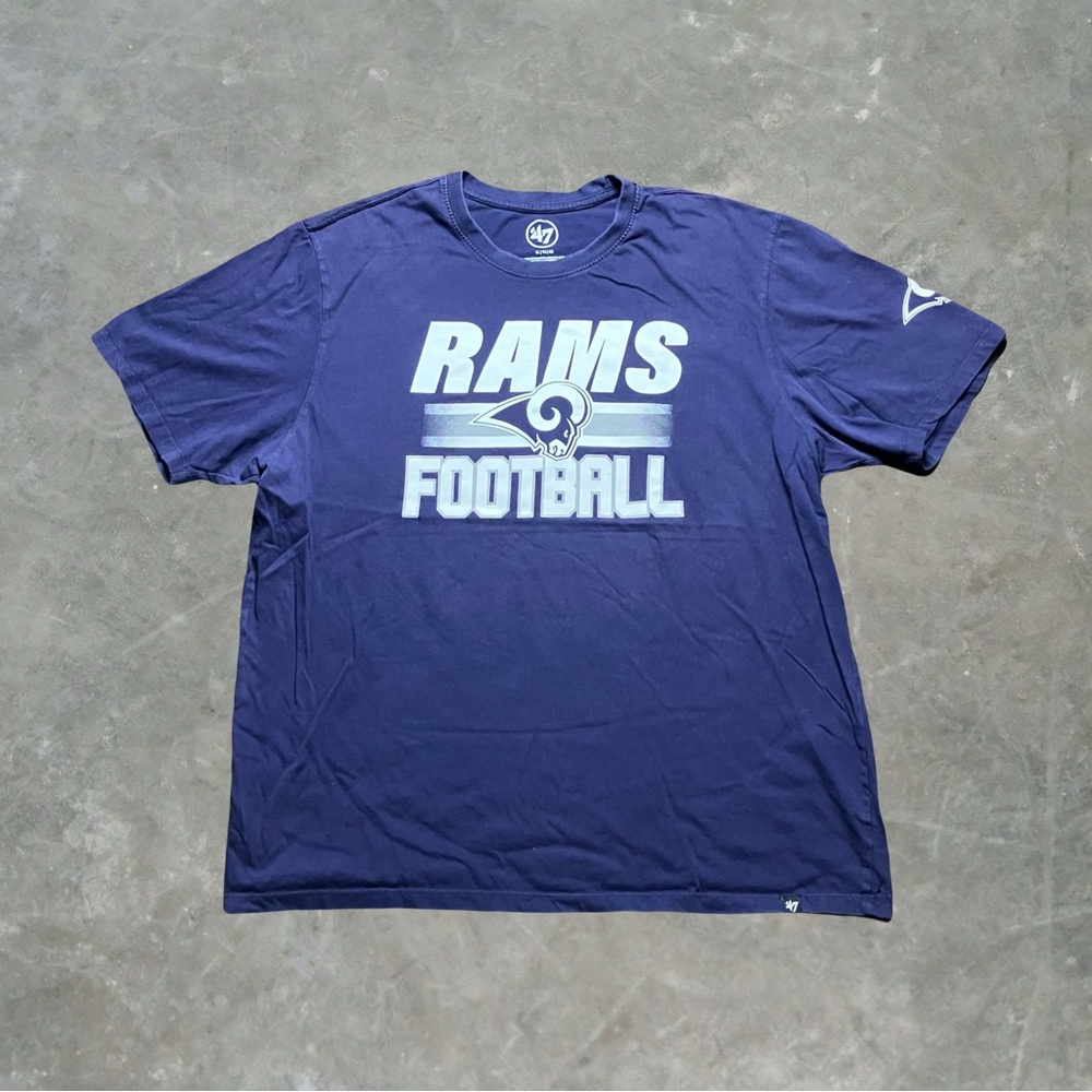 ☀️ Los Angeles Rams 47 Brand NFL Football Graphic Tee Mens Size XL Navy Blue